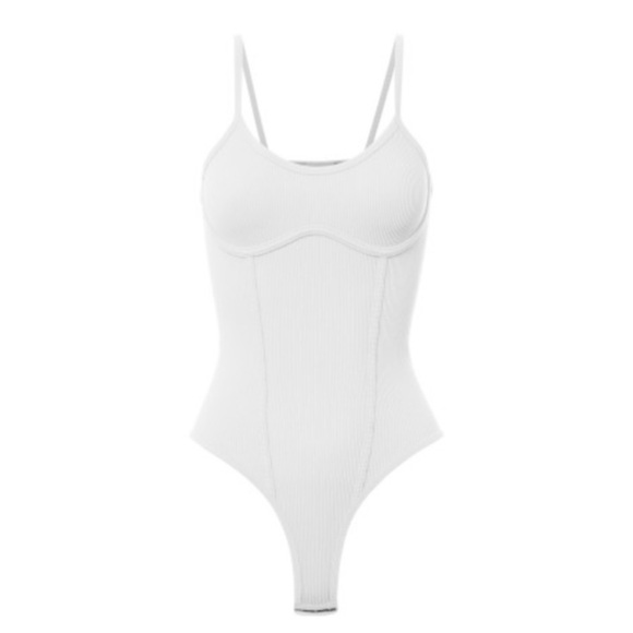 Tops - 764 • White Rib Knit Super Soft & Stretchy Contour Bodice Bodysuit